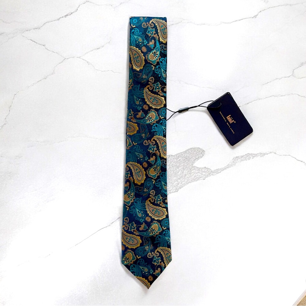 NWT “Teal Prestige” Paisley Tie – Teal & Gold (O/S)